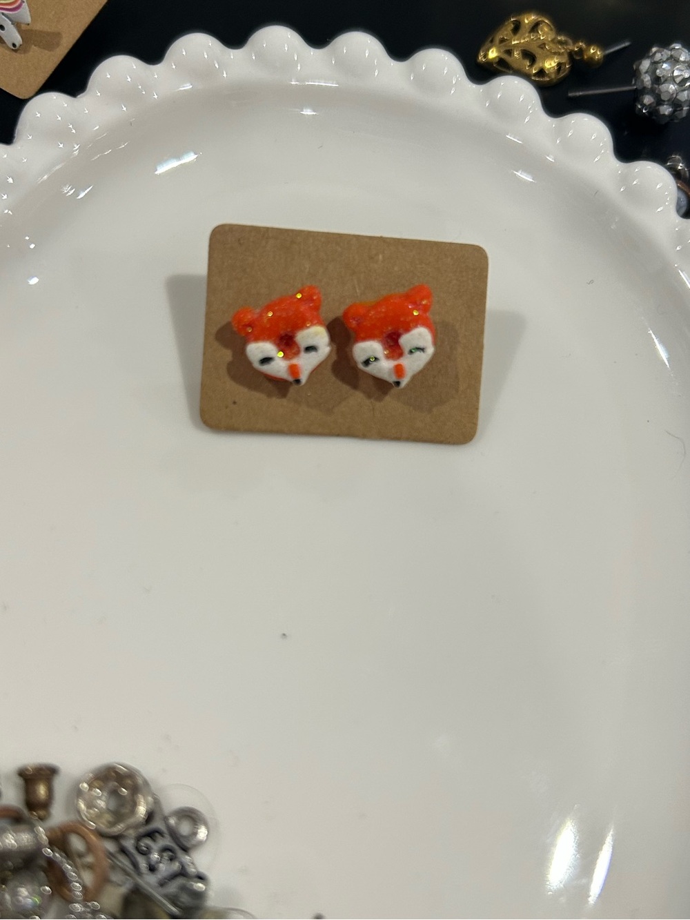 Orange Fox Face Stud Earrings for Kids